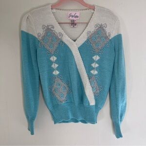 Jaclyn Smith Sweater Petite Small 80s Vintage Blue Silver Grannycore
